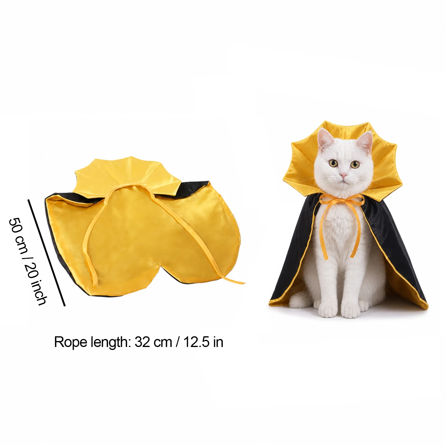 Halloween-Vampirumhang für Katzen und kleine Hunde, schwarzes, orangefarbenes Fledermausflügel-Kostüm für Haustiere, verstellbare, elastische Beinriemen und Bindebänder. – Detail 5