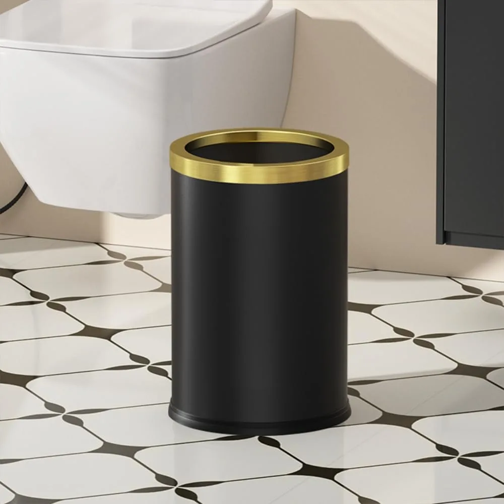 

Gold Bathroom Trash can, Open top Garbage can,Stainless Steel Trash can Without lid, Small Gold Black Wastebasket for Bathroom