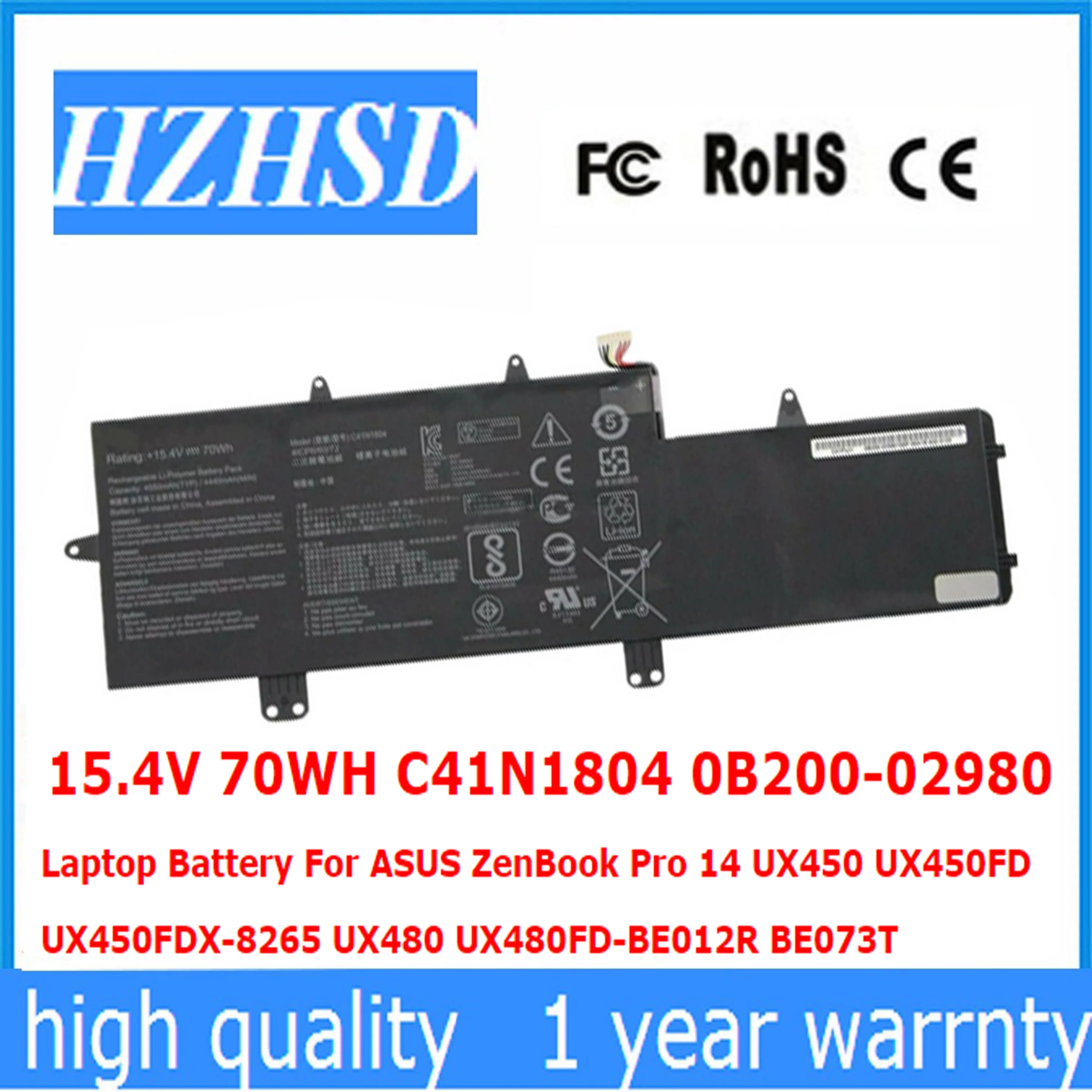 

15.4V 70WH C41N1804 0B200-02980 Laptop Battery For ASUS ZenBook Pro 14 UX450 UX450FD UX450FDX-8265 UX480 UX480FD-BE012R BE073T