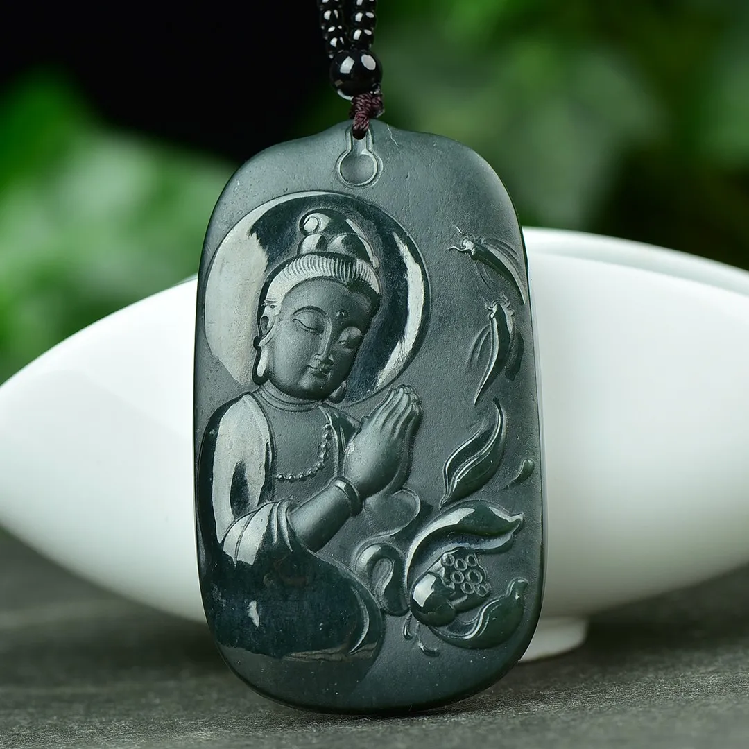 Boutique Hetian green jade Guanyin necklace pendant pendant meaning auspicious collection gift self-wearing gift