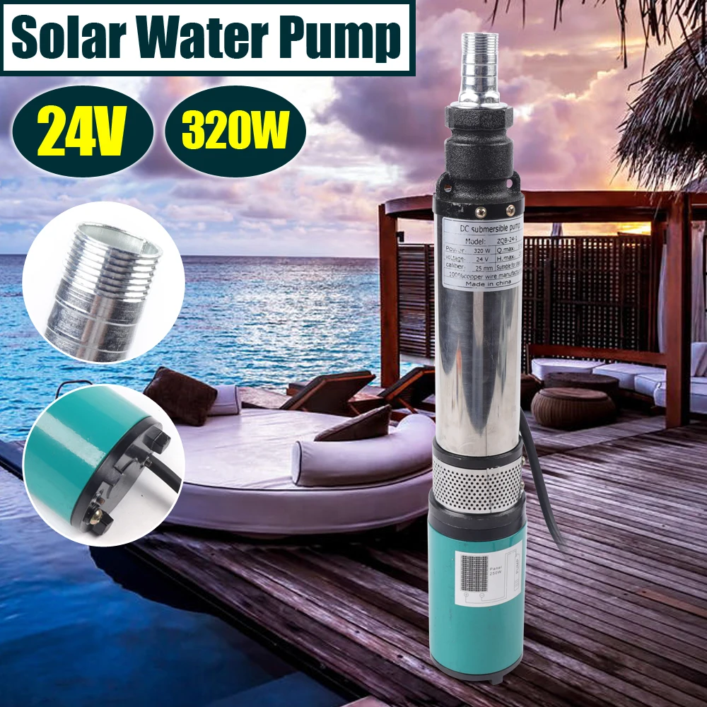 DC 24V 5m³/h Solar Water Pump Farm Ranch Submersible Bore Hole Deep Well Pump 320W Solar Powered Submersible Well Water Pump