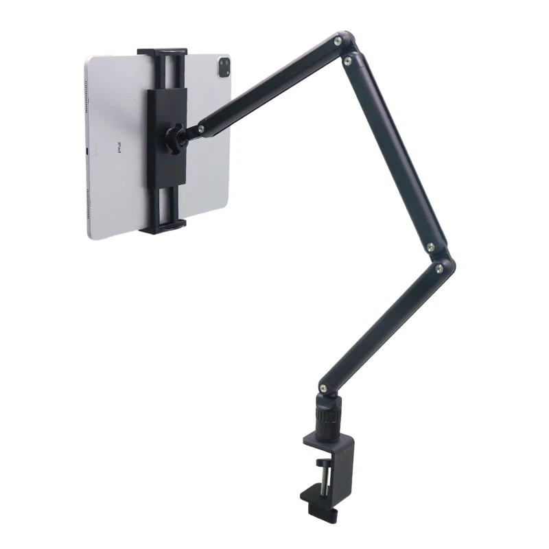 

Black Alloy Desktop Clip Multi-function Stand Rugged Construction Supports Multi-angle Free Rotation Mobile Phone Tablet Stand