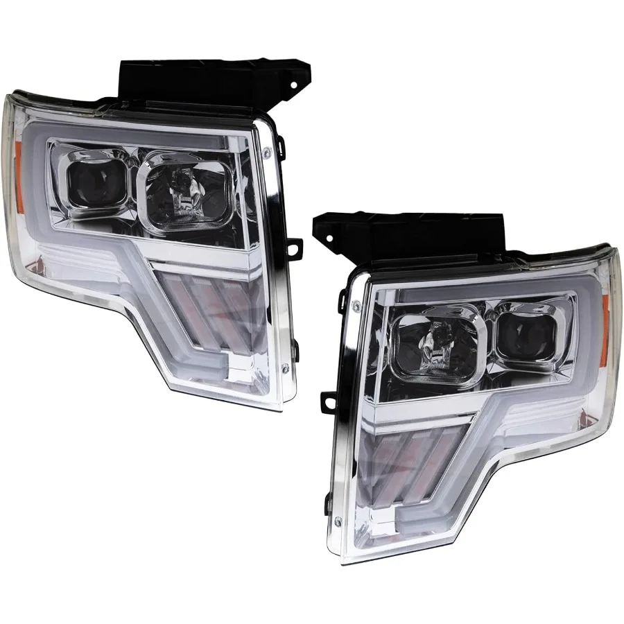 

2 Piece Headlight Assembly Set Performance LED C Light Bar Chrome Bezel Driver and Passenger Side Compatible with F150 09-14