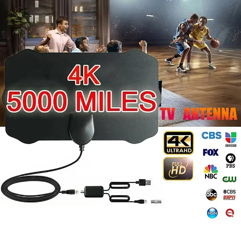 Antena de TV Digital Interna 4K de Alto Ganho, Antena HD HDTV DVB-T/T2, Antena de TV a Cabo, Amplificador de Antena de TV UHF VHF 5000 Milhas