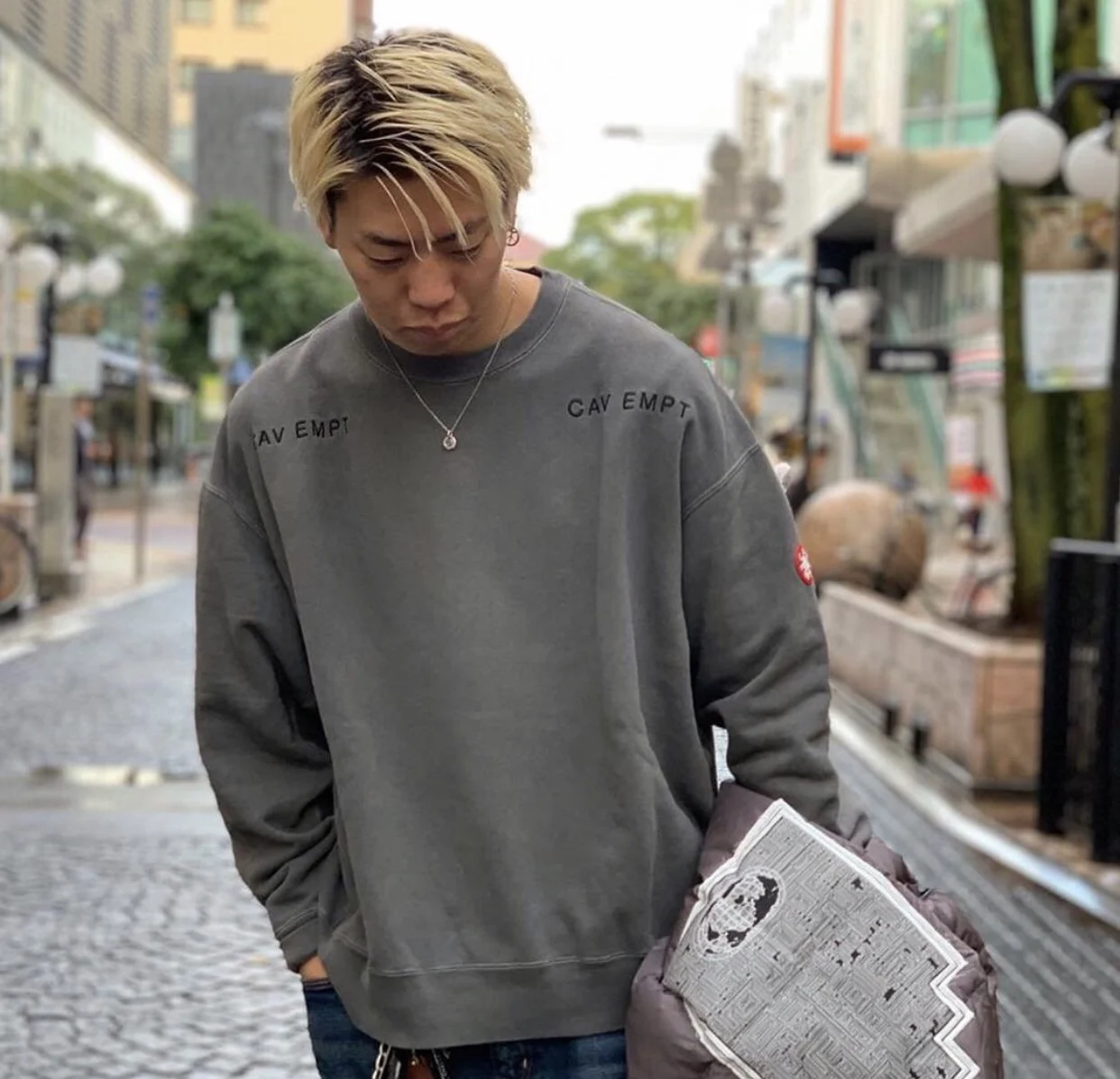 

Waed Deep ey round Ne Long Sve Hoodie Men's Autumn Winter Sweatirt Trendy Loose Fit Printed Casual Streetwear