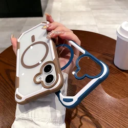 Luxury Armor Magnetic Phone Case For iPhone 15 14 13 11 12 16 Pro Max 15 plus Clear Hard Bumper Dual Color Cases Cover 16 pro