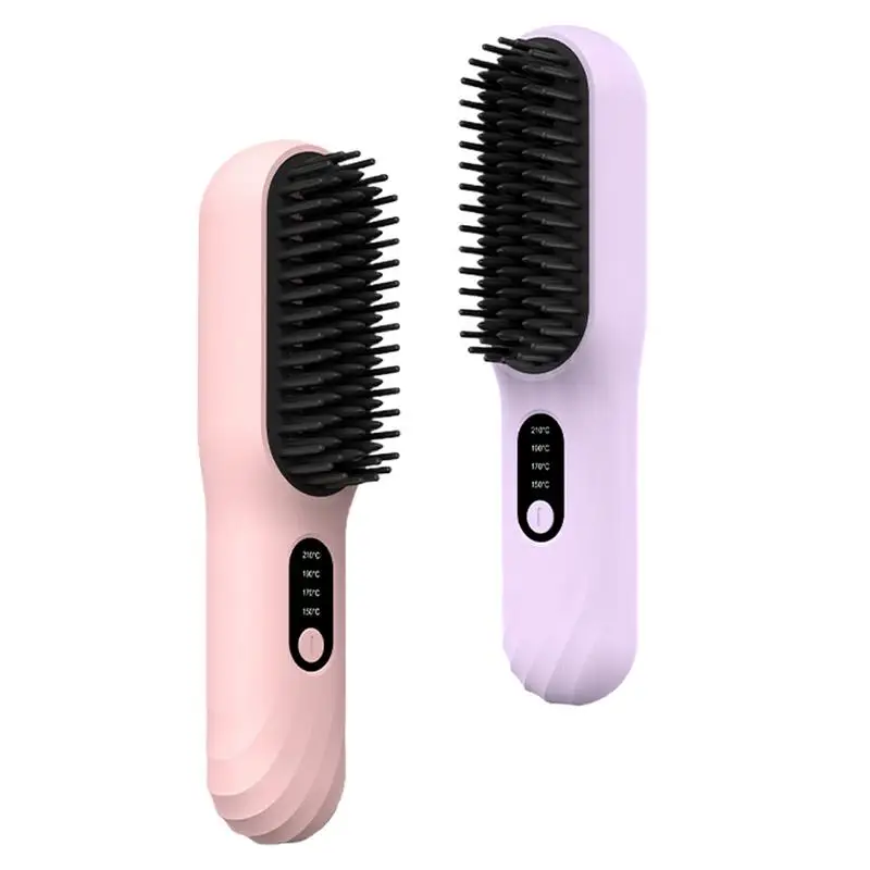 Hair Straightener Brush Travel Wireless Hot Comb Multiple Temp Settings Hair Styling Tools Air Brush For Short Long Hair