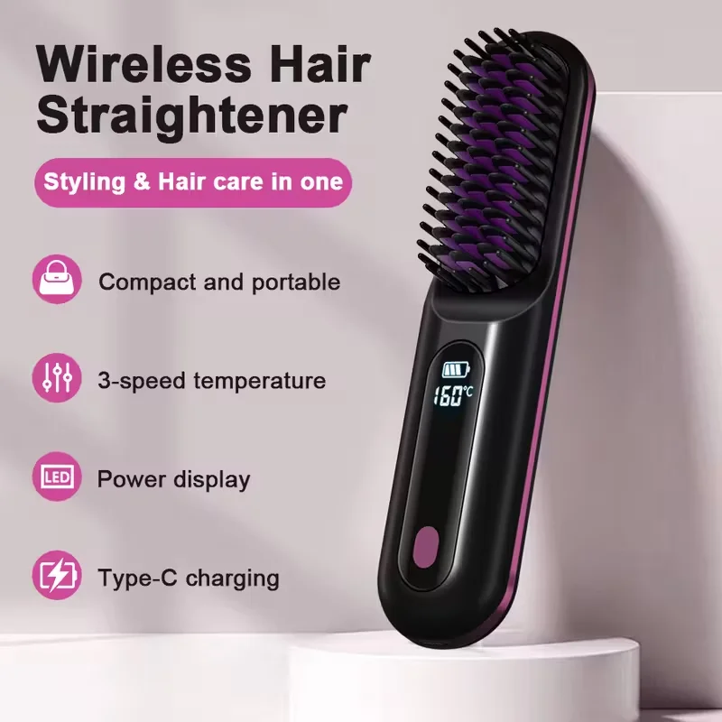 

Portable Cordless Hair Straightening Comb, 3 Levels Temperature Adjustable, USB Rechargeable,Professional Styling Tool for Women