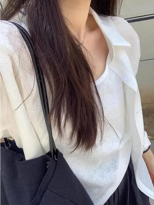 

Белая мужская рубашка с длинным рукавом, текстурированная, дышащая, с защитой от солнца, тонкая, для многослойного ношения, летняя, свободного кроя, стандартной длины