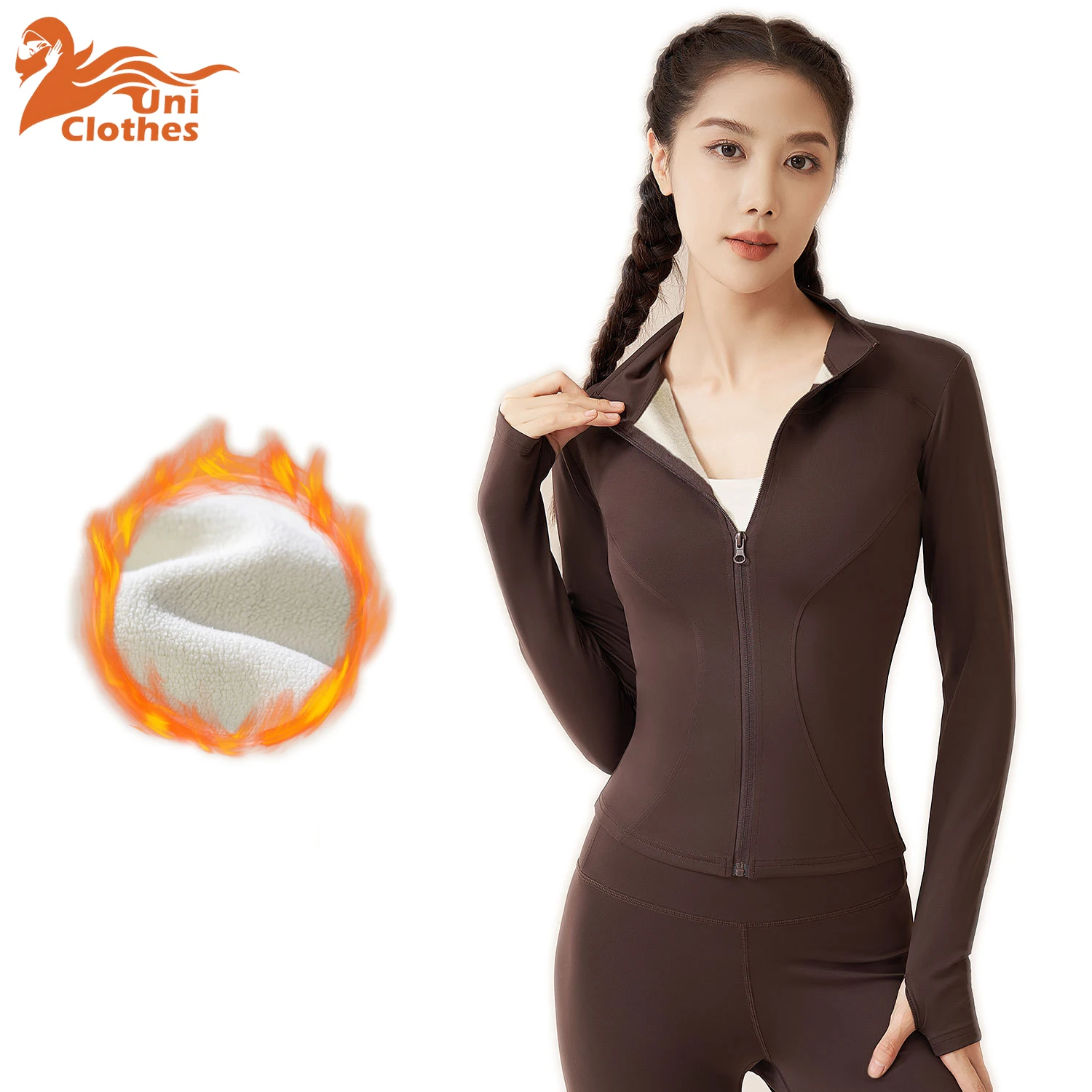 

UNI Womens Winter Fleecing Full Zipper Long Sleeve Workout Activewear Sport Fleece Yoga Jacket Sportswear