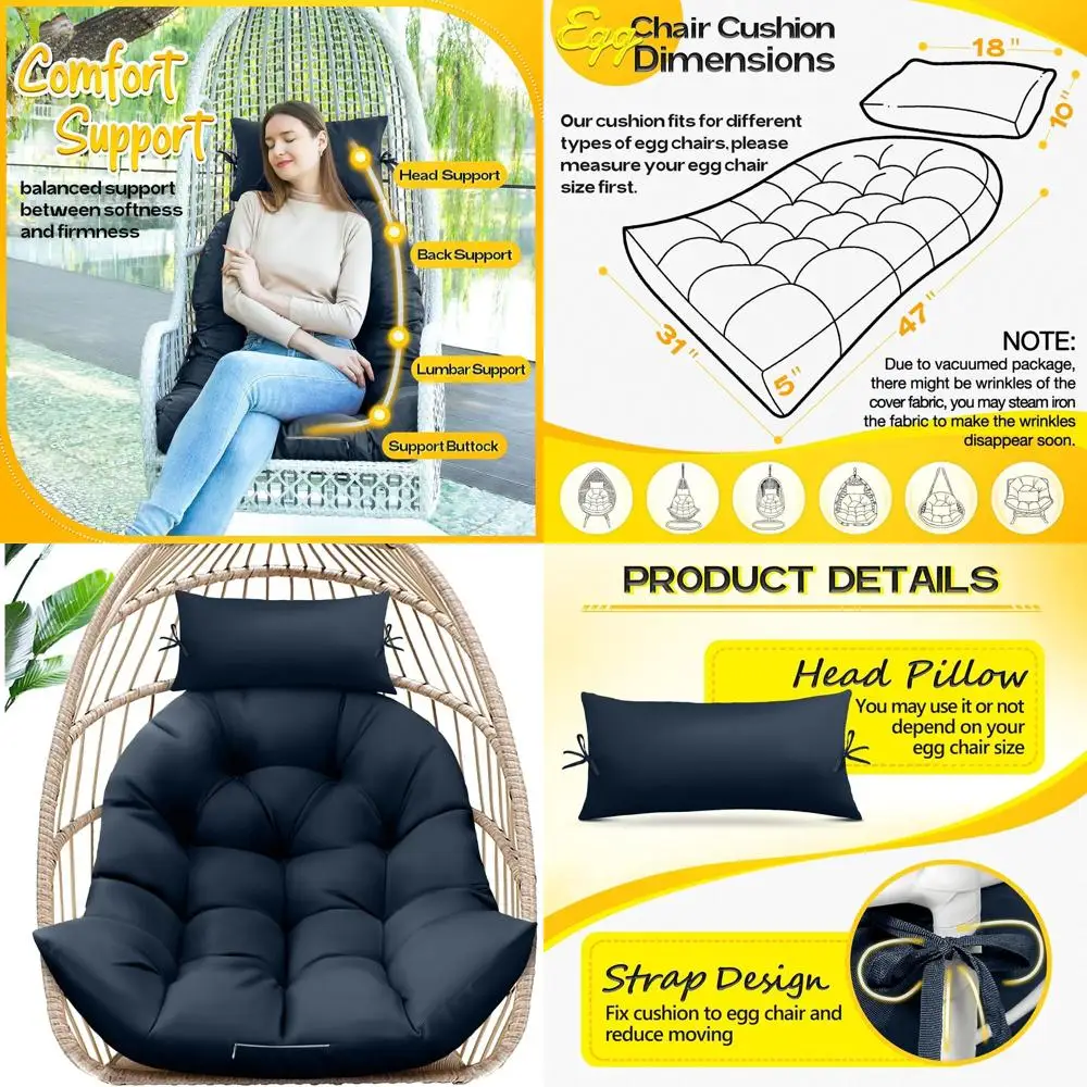 

Подушка для стула из пены с эффектом памяти, удобное подвесное сиденье-качалка с подголовником, синее