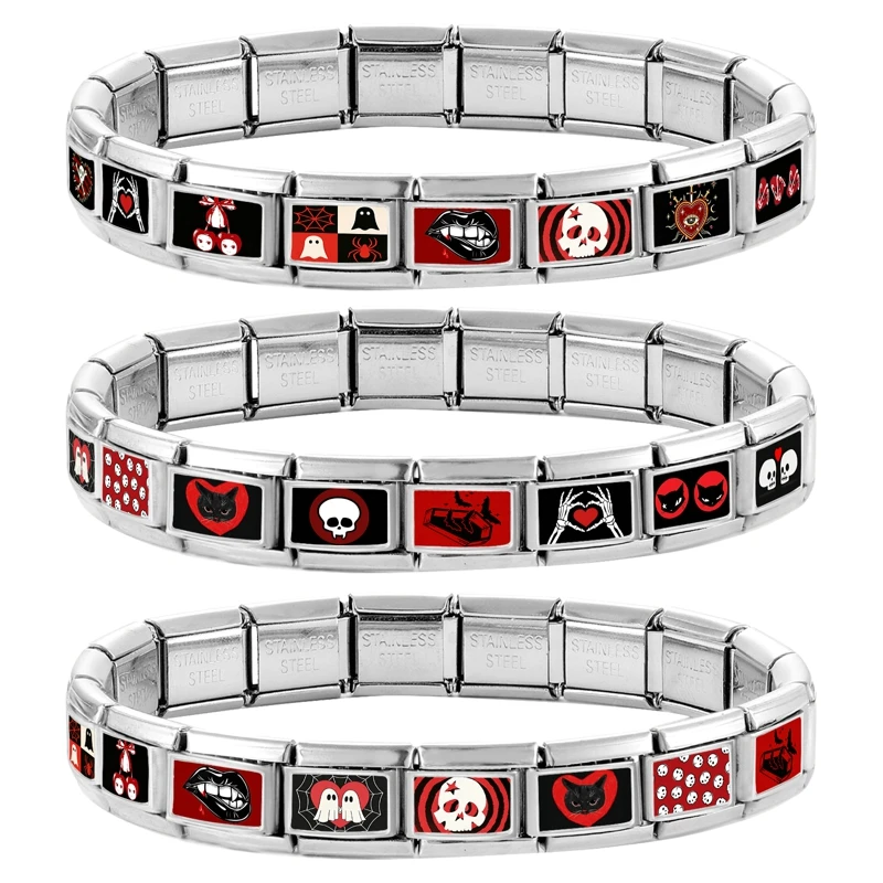 Neue Mode Halloween Schwarz-Rot Charm-Armband Italienische Charm-Glieder Passend für 9mm Armband Edelstahl DIY Schmuck Großhandel – Detail 6