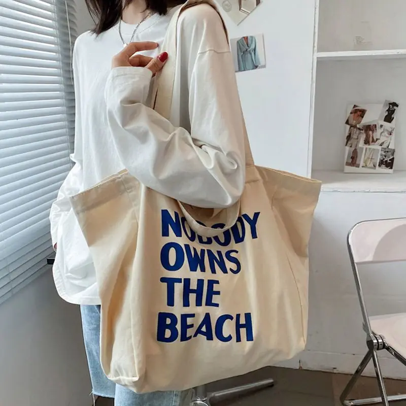 Women Alphabet Canvas Shoulder Bags Female Casual Letter Printed Tote Handbags Large Capacity Cotton Cloth Shopping School Bag