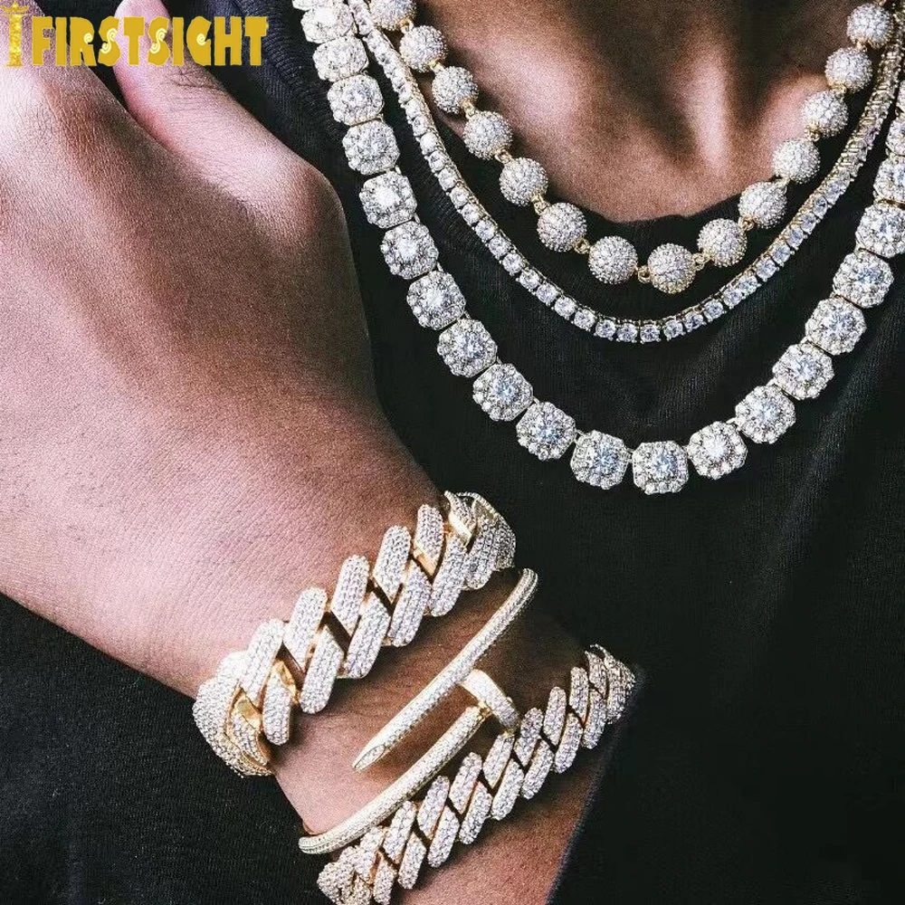 New 19mm Two Tone Cuban Link Bracelet Micro Pave AAA Cubic Zircon Chain Bangle 3 Row Iced Out Bling Charm Hip Hop Men Jewelry