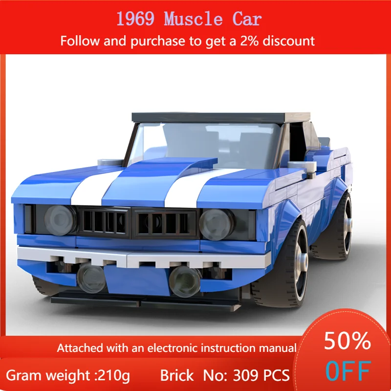 

Building Block Model 309 Parts City Speed MOC Muscle Car 1969 Toy For Boy Adult Children Christmas Gift
