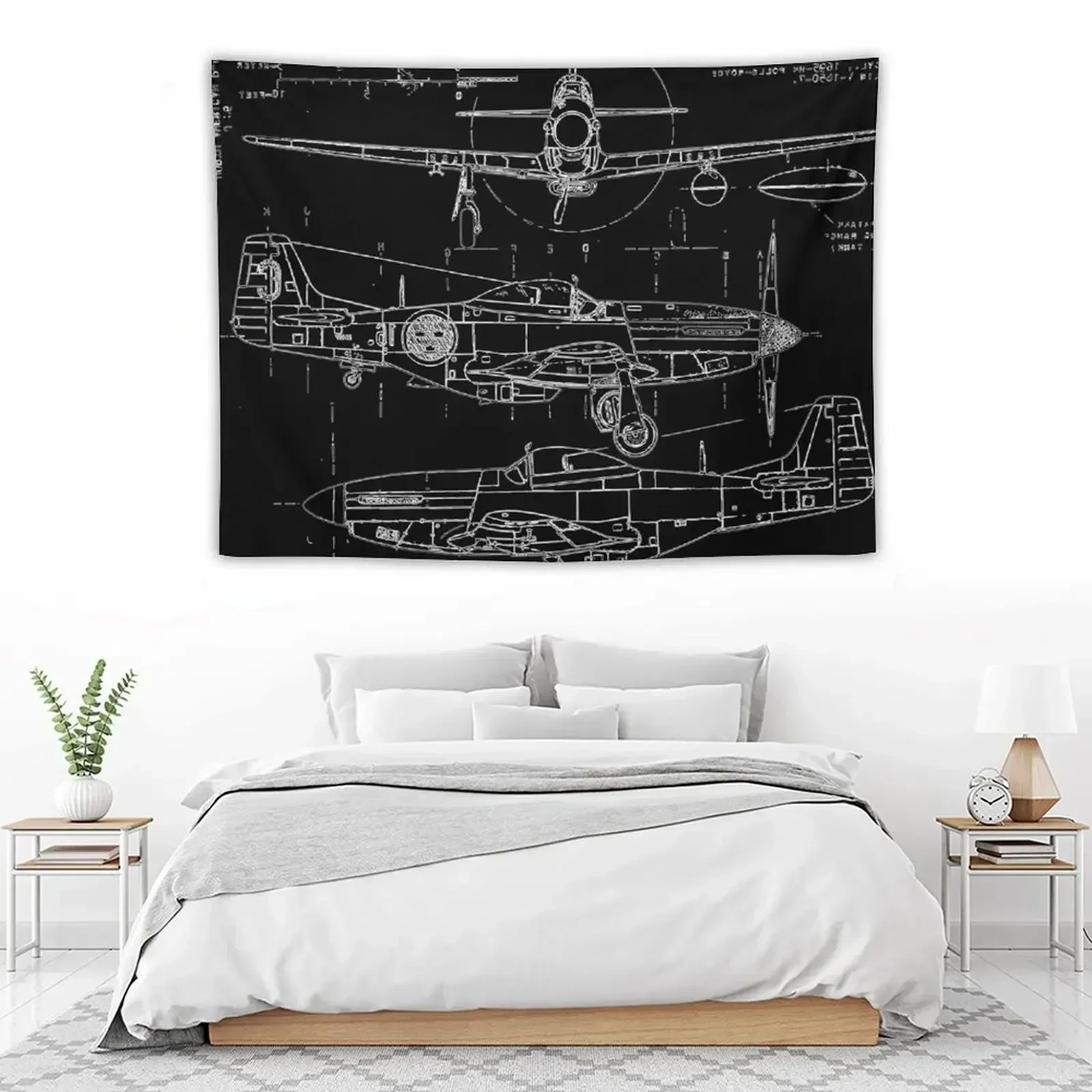 

P-51 Concept Blueprints Tapestry Decorative Paintings Wall Hanging Wall Coverings Tapestry