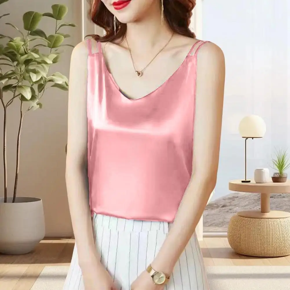 المرأة قاع سترة الخامس الرقبة حبال أكمام السلس بلوزات من الساتان تقليد الحرير قاع سترة تنوعا ارتداء اليومي