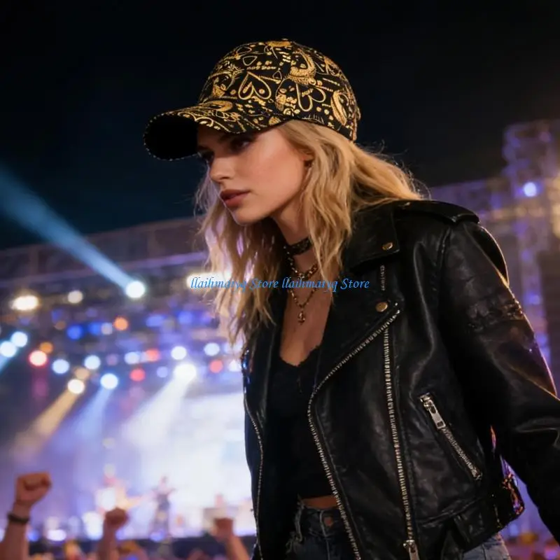 

573B Adjustable Baseball Cap Hard Top Doodles Embellishment for Men and Women