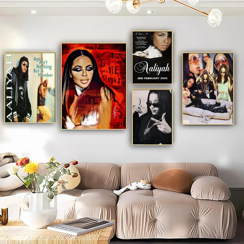 Singer A-Aaliyah Poster Self-adhesive Art Poster Retro Kraft Paper Sticker DIY Room Bar Cafe Vintage Decorative Painting