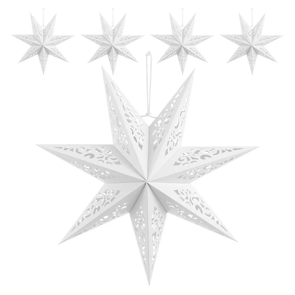 5Pcs Paper Star Lampshades Unique Elegant Star Lantern with Light for New Year Decorations Shop Window Party Background