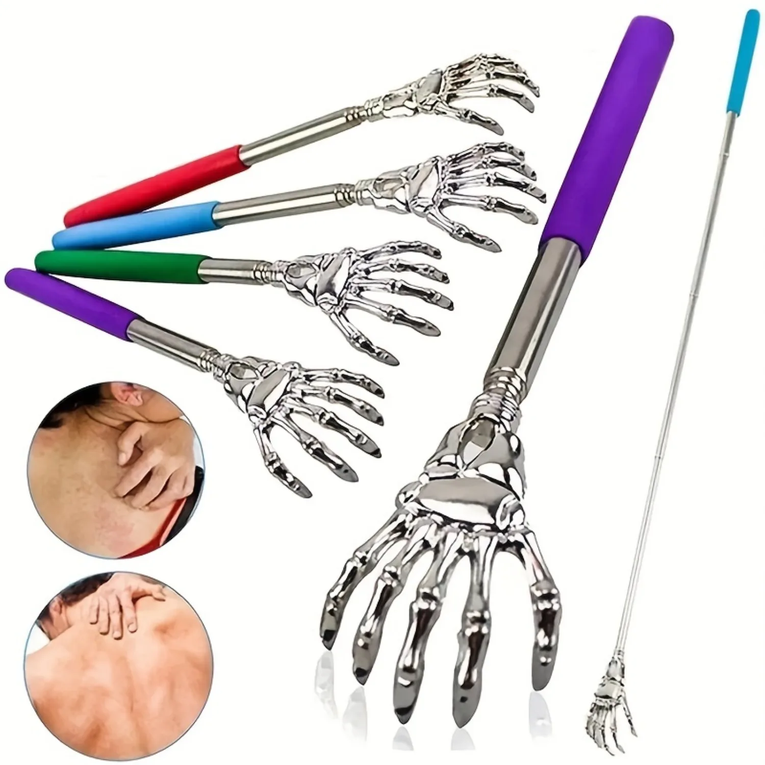 

1pc Extendable Back Scratcher, Stainless Steel Portable Telescopic Rubber Handle Back Scratchersfor Massage and Itching Relief