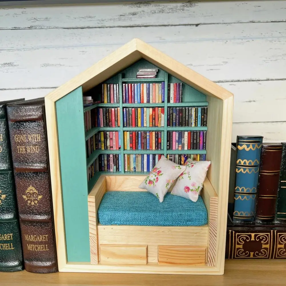 Mini Bookroom Decor Anxiety Bookroom Figurine Wooden Miniature Book Nook Decoration for Book Lovers Mini Bookroom Figurine