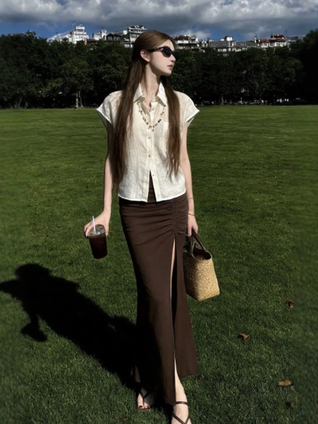 

Retro Style Unique Beautiful Shirt And High Waist Skirt Two Piece Set Elegant Summer Fashion Women's Clothing Ensemble