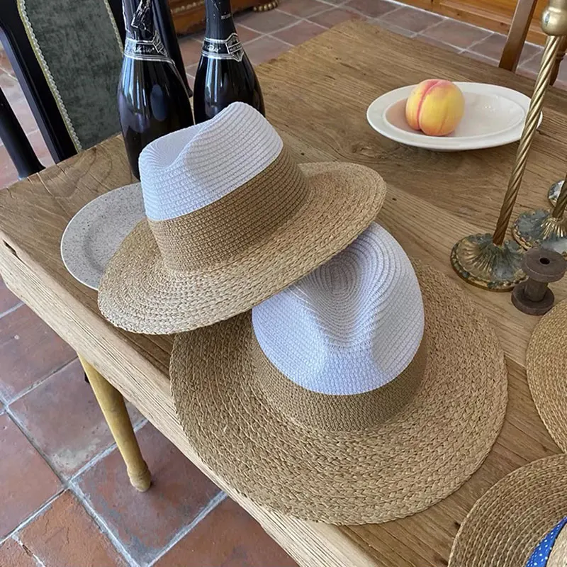 Luxury New Summer Raffia Straw Sun Hats For Women Fashion Flat Brim Beach Hat Travel Dress Cap Chapeau Femme Korea Designer Hat