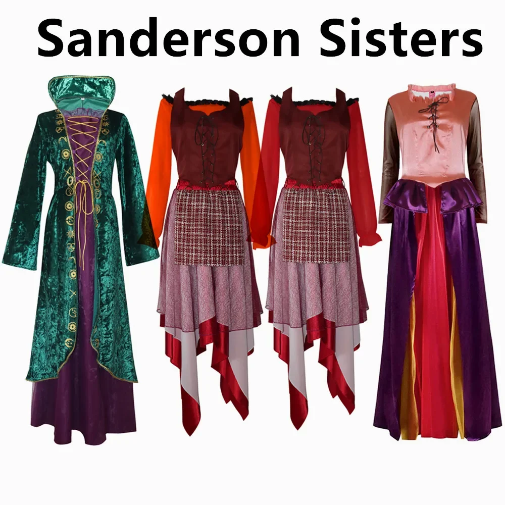 Adult Halloween Hocus Pocus Witch Mary Sarah Winifred Dress Cospaly Vampire Movie Sanderson Sisters Costume Dresses Suit