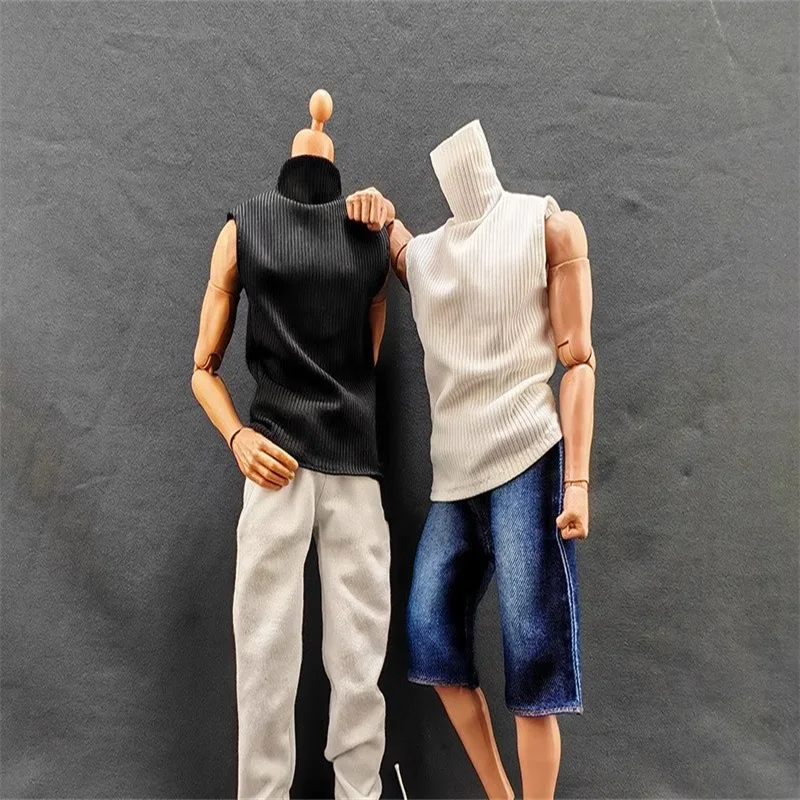 

1/6 Scale Male Soldier Clothing Accessories High Neck Striped Tank Top T-shirt Jeans Model Fit 12'' Action Figure Body In Stock