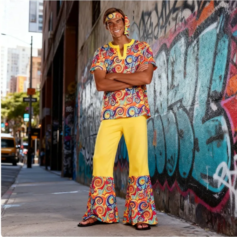 

Vintage 70s Couples Carnival Costume Hippie Disco Wear Feather Fringe Retro Festival Outfit