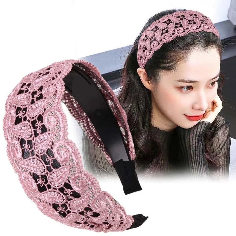 Sweet Headwear Hollow Non Slip Wash Face For Girls Lace Hairbands Women Hair Hoop Headband Korean Head Wrap