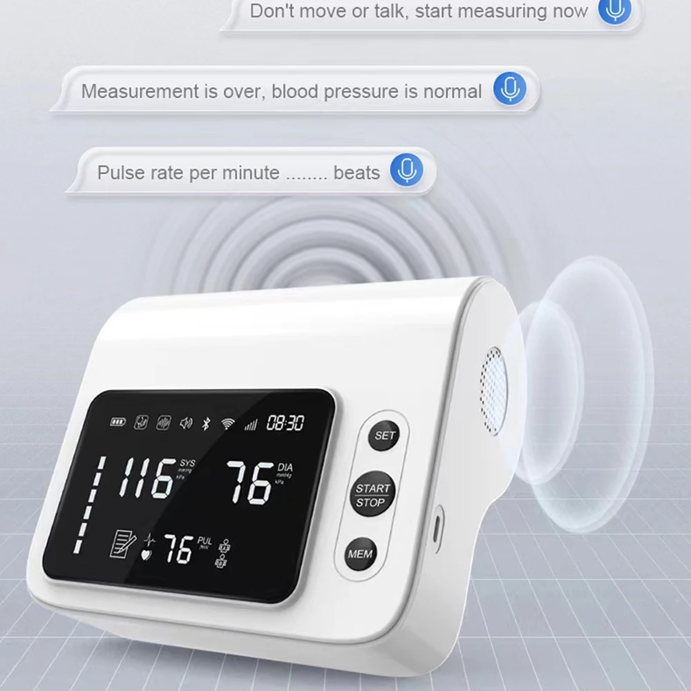 Intelligent Voice Broadcast  4.7 Inch Upper Arm Dual Mode Electronic Blood Pressure Monitor Charging Portable Alarm