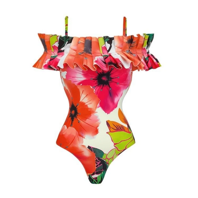 ZAFUAZ 2024 Nieuwe Eendelig Badpak Vrouwen Bikini Set Gedrukt Ruche Badmode Bandage Zwemkleding Braziliaanse Biquini Badpak