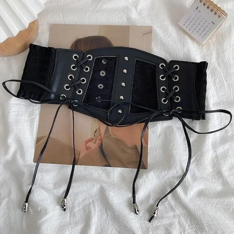 الدانتيل مطاطا الرجعية دبوس مشبك السيدات Cummerbunds حزام التعادل حبل واسعة أحزمة متعددة الحجم للنساء على قميص فستان حزام مشد