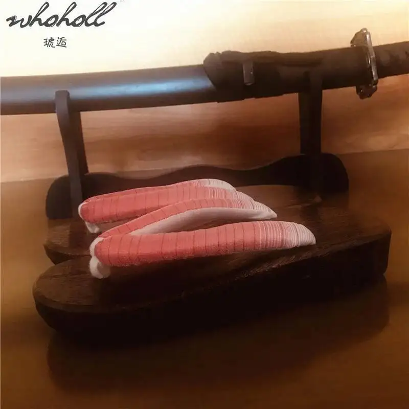 WHOHOLL bois Geta femmes pantoufles japonais Geta bois sabots pour Kimono tongs pour femmes enfants Geta Cosplay Costumes chaussures