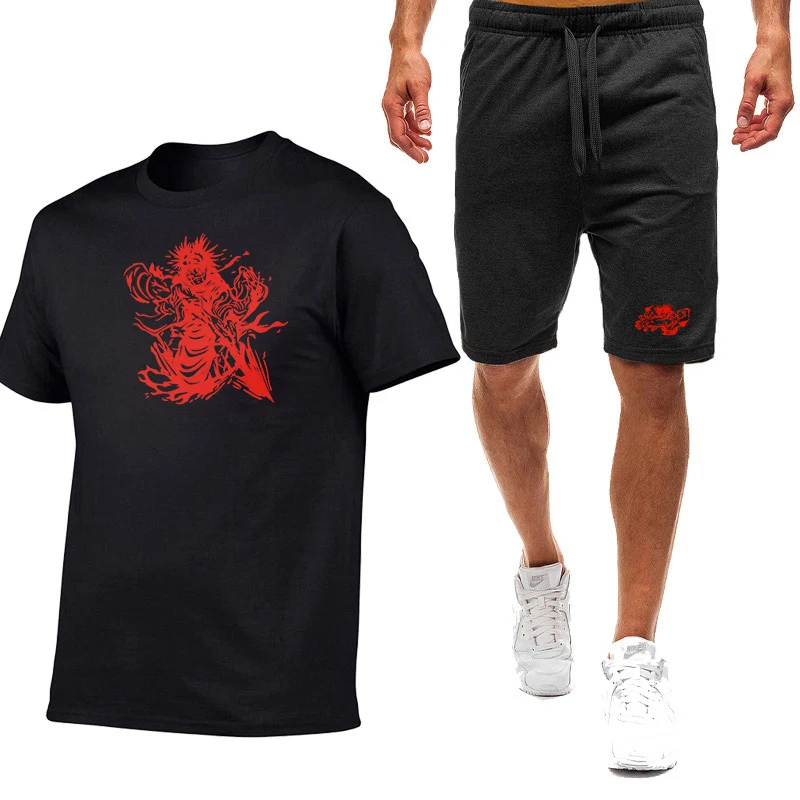 

Jujutsu Kaisen CHOSO Men's Streetwear Summer Cotton T Shirt Shorts Sets Loose Solid Color Casual T-Shirt Suit Jogging