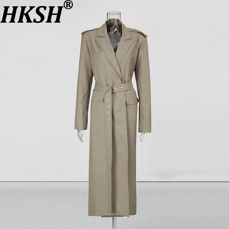 

HKSH Trench Coat For Women Autumn New Solid Color Turn-Down Collar Sashes Temperament Streetwear Casual Long Windbreaker HK10877