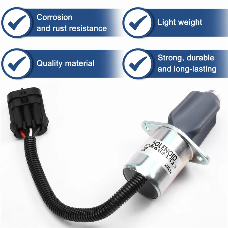 A11F-Shut Off Solenoid 6681512 6681513 12V Stop Solenoid Fit For Bobcat A220 S70 S100 S130 S150 S160 S175 S185 S205 S220