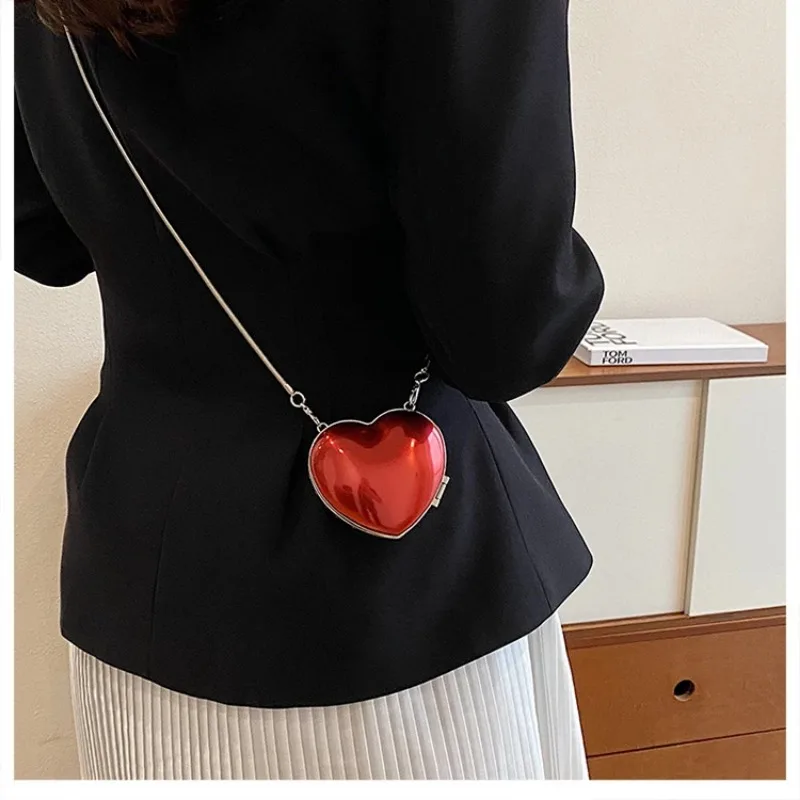 Sliver Women\'s Ladies Luxury Heart Shape Mini Coin Purses Evening Party Cute Shoulder Bag Crossbody Bags Small Handbags Fashion