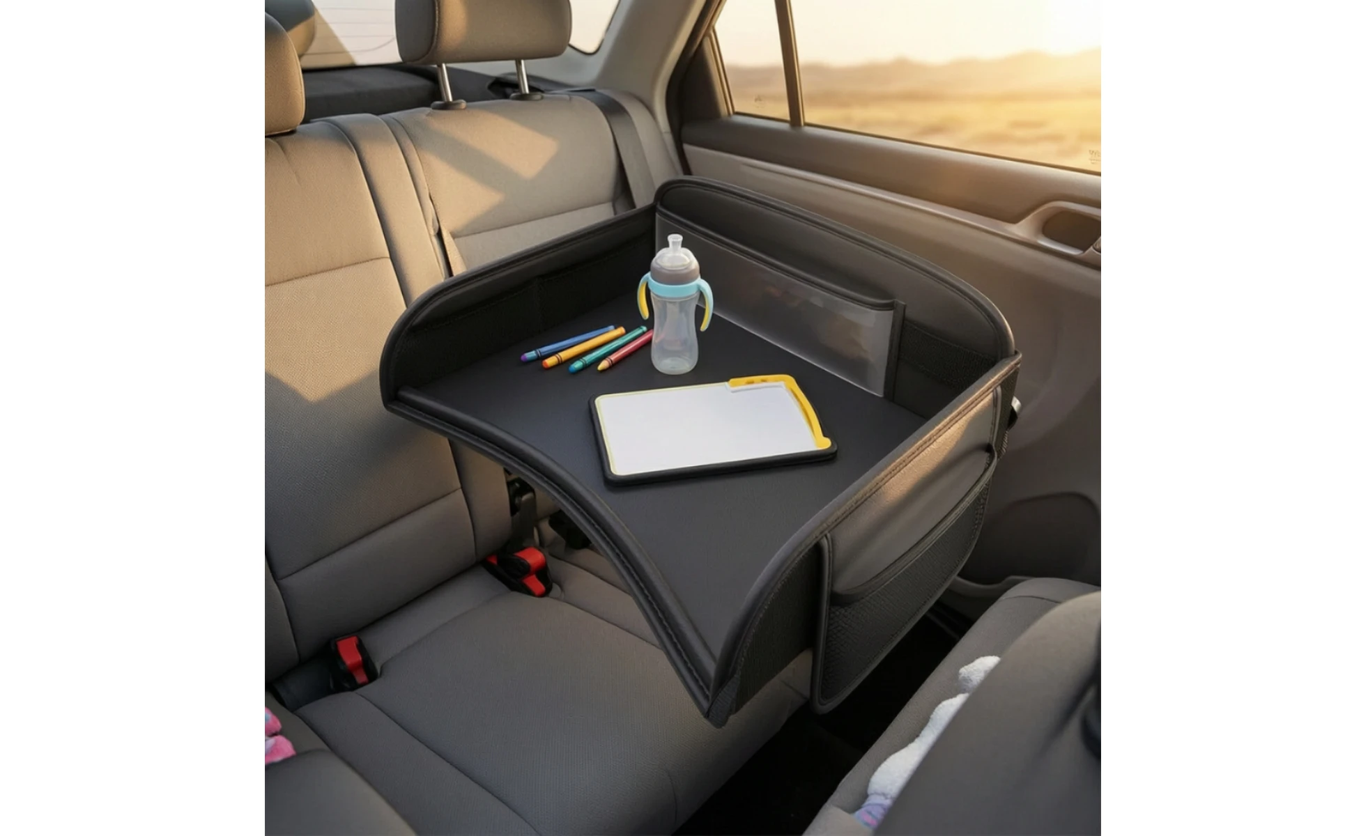 Car Back-Seat Tray Table Child-Friendly-Friendly in-Vehicle Activity Tray with Mesh Pockets Easy to Install Non-Slip