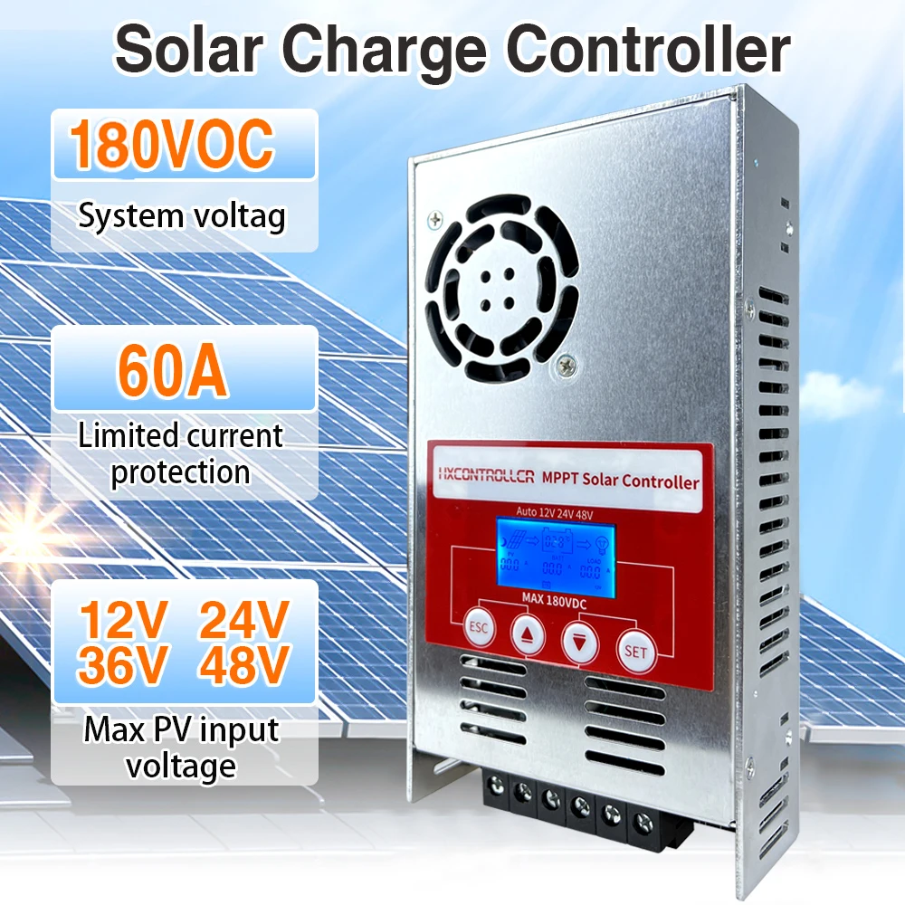 

MPPT Solar Charge Controller 12V 24V 48V 60A Solar Battery Charge Controller 180VDC LCD Screen For Lifepo4 Lithium GEL Battery