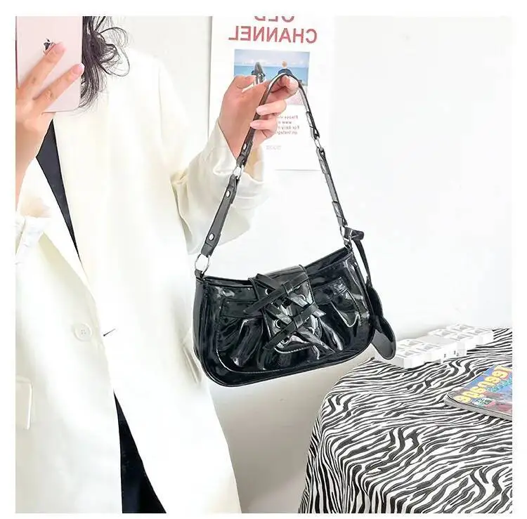 Bloom Sweet Cool Black Women Hot Girls Bow Mirror Chic Half Moon Shoulder Bag Female Haruku Aesthetic Y2k Handbag