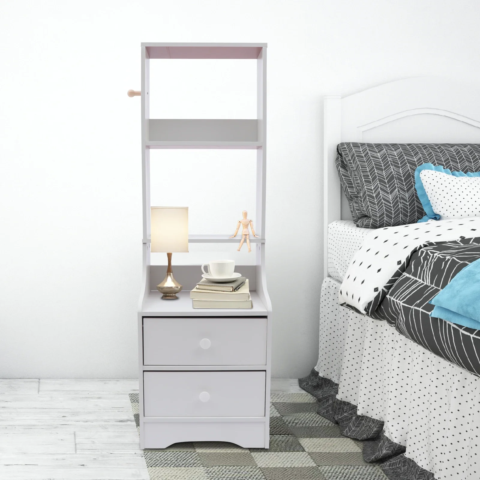 

Modern Nightstand W/ 2 Drawers, 3-Tier Bedside Table for Bedroom - Sturdy White End Table with Storage Shelf, Small Night Stand