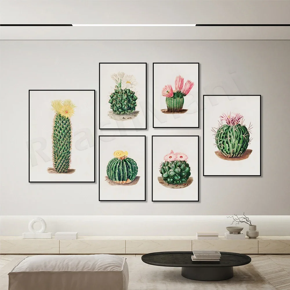 Retro-style succulent cacti, violet cacti, light pink cacti, sun cacti, desert bohemian style plant posters