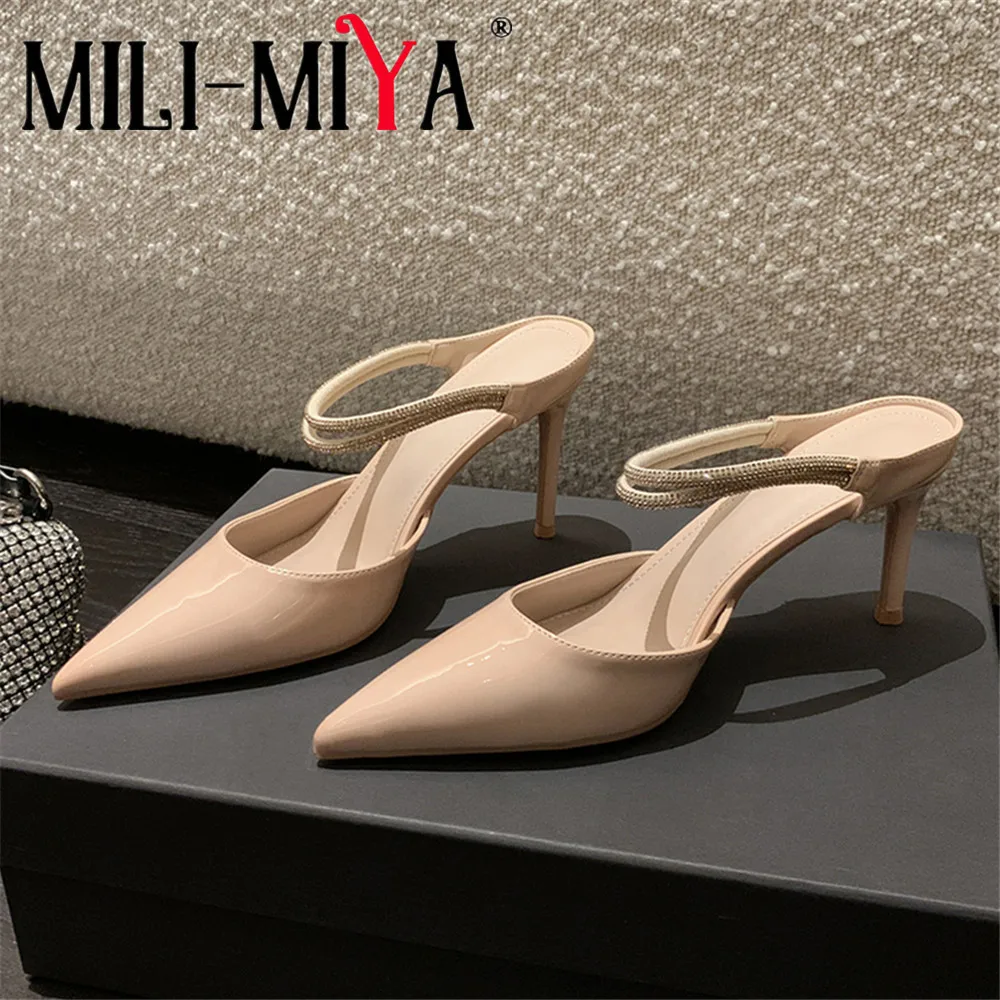 MILI-MIYA New Arrival Women Patent Leather Pumps Pointed Toe Sexy Thin Heels Solid Color Dress Party Shoes For Ladies