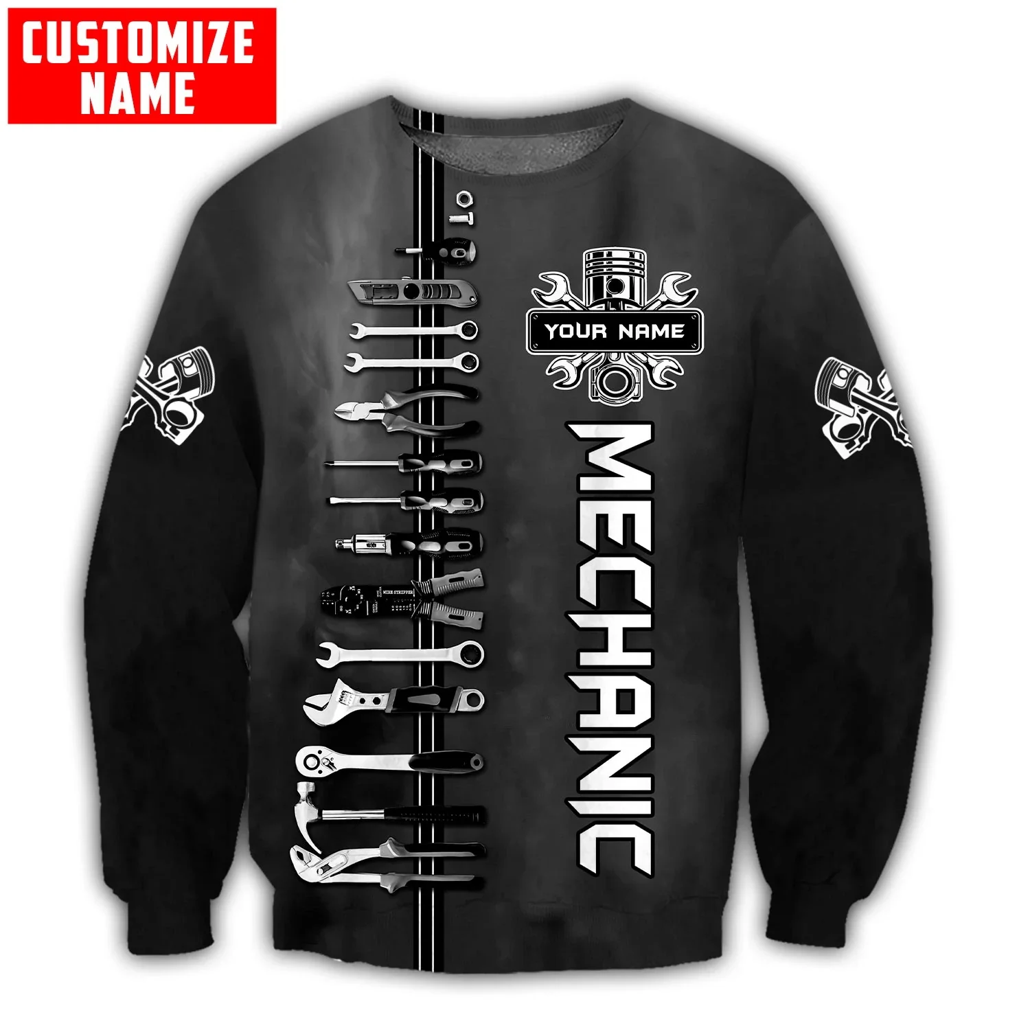 Personalisierter Name Mechanic 3D All Over Bedruckter Herren Hoodie Unisex Kapuzenpullover Streetwear Casual Reißverschluss Hoodies DK493