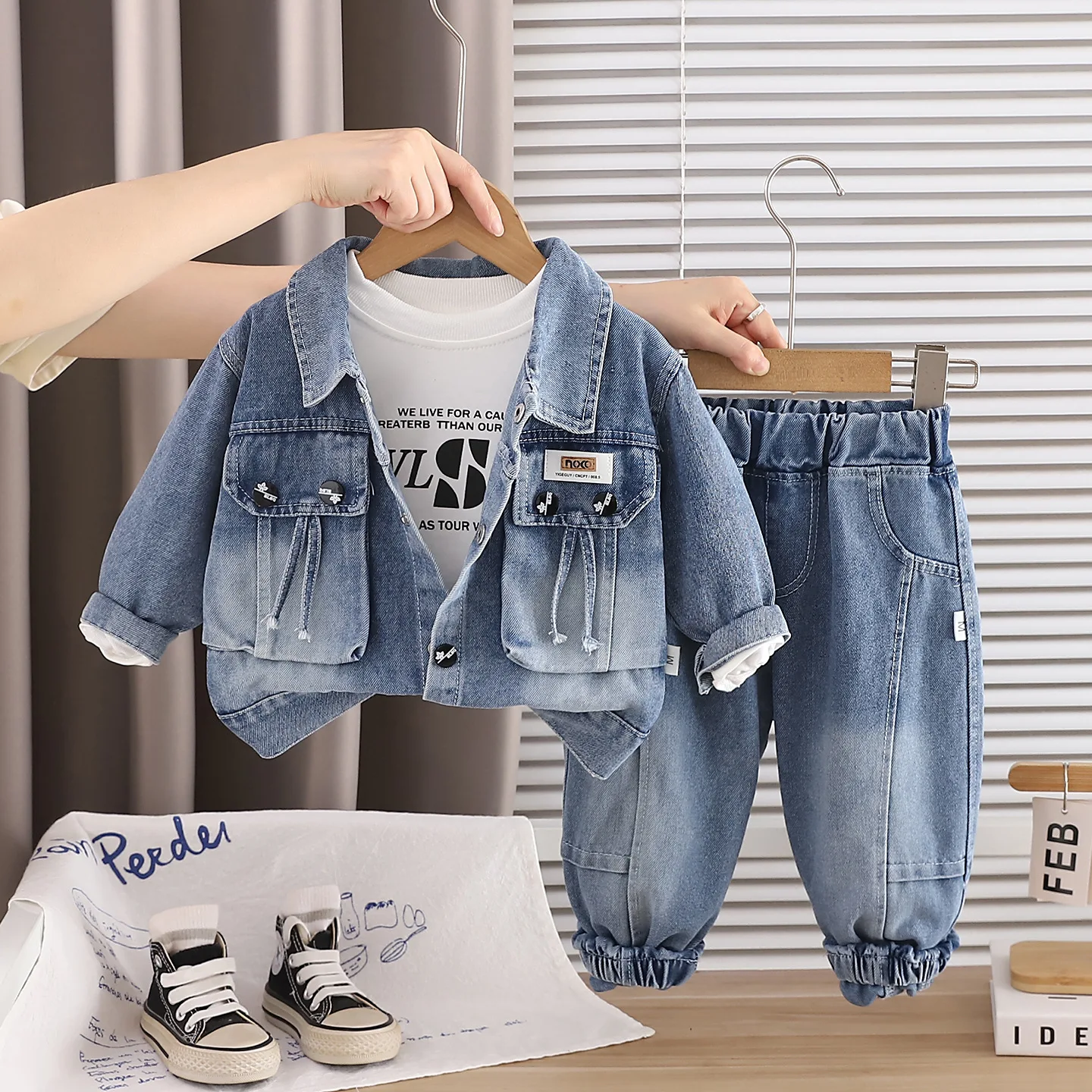 Fall Baby Boy Boutique Clothing Toddler Outfits for Boys Fashion Casual Denim Coat + White T-shirt + Pants 3 Piece Set Kids Suit