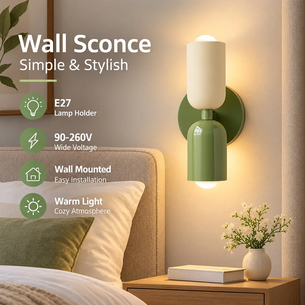 Macaron Wall Sconce Dual-Head E27 For Living Rooms Hallways Bedrooms Home Offices Stairwells Hotel Interior Decorative Lighting