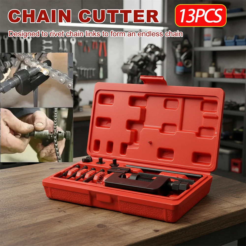 

13PCS Chain Removal Tool Motorcycle Chain Rivet Tool Chain Repair Tool Set for Cam and 35 To 630 Motorcycle Bike ATV Chains
